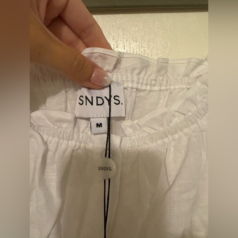 NWT SNDYS linen ruched strappy mini dress in white - Picture 6 of 10